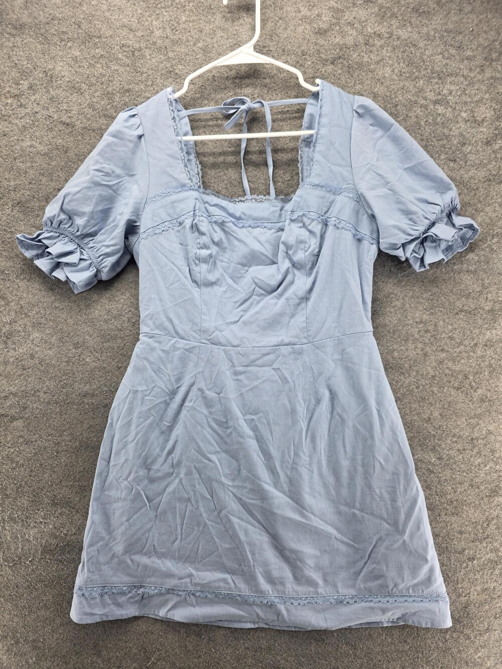 AND NOW THIS Dress Womens M Blue Short Fit & Flare Short Sleeve Square Neck